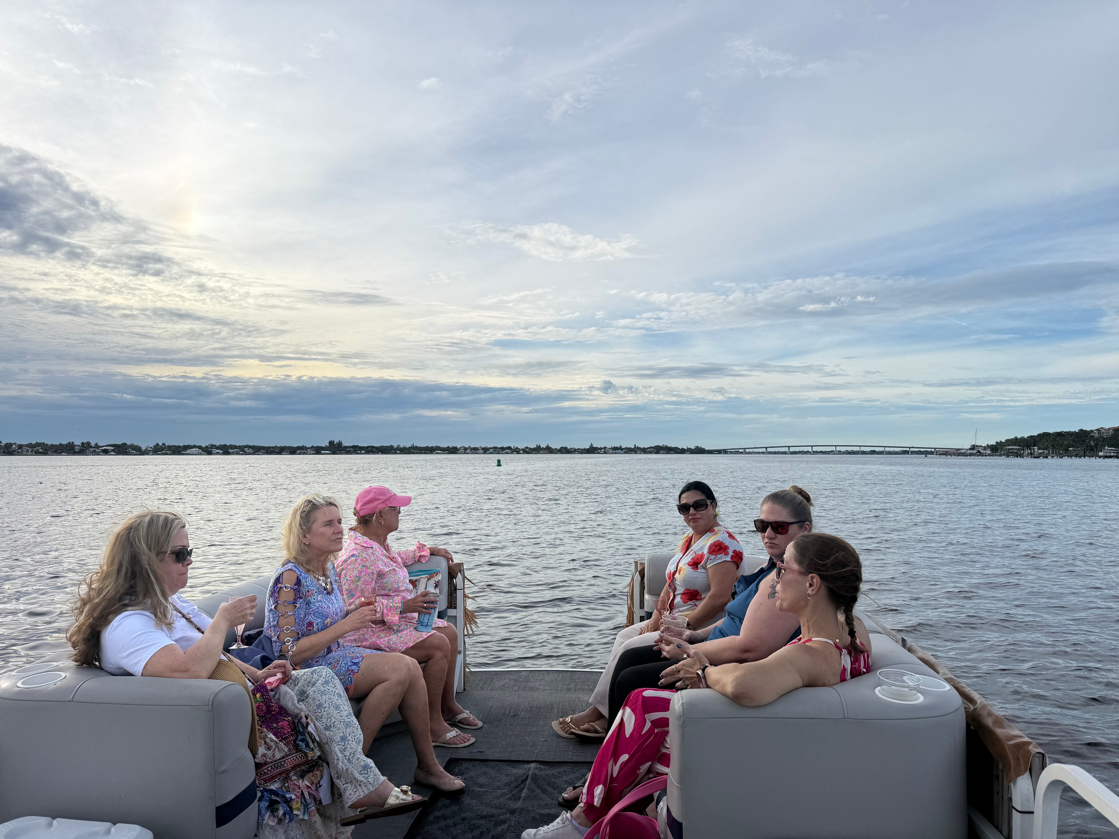 Large group ready for a bareboat pontoon rental in Stuart, FL